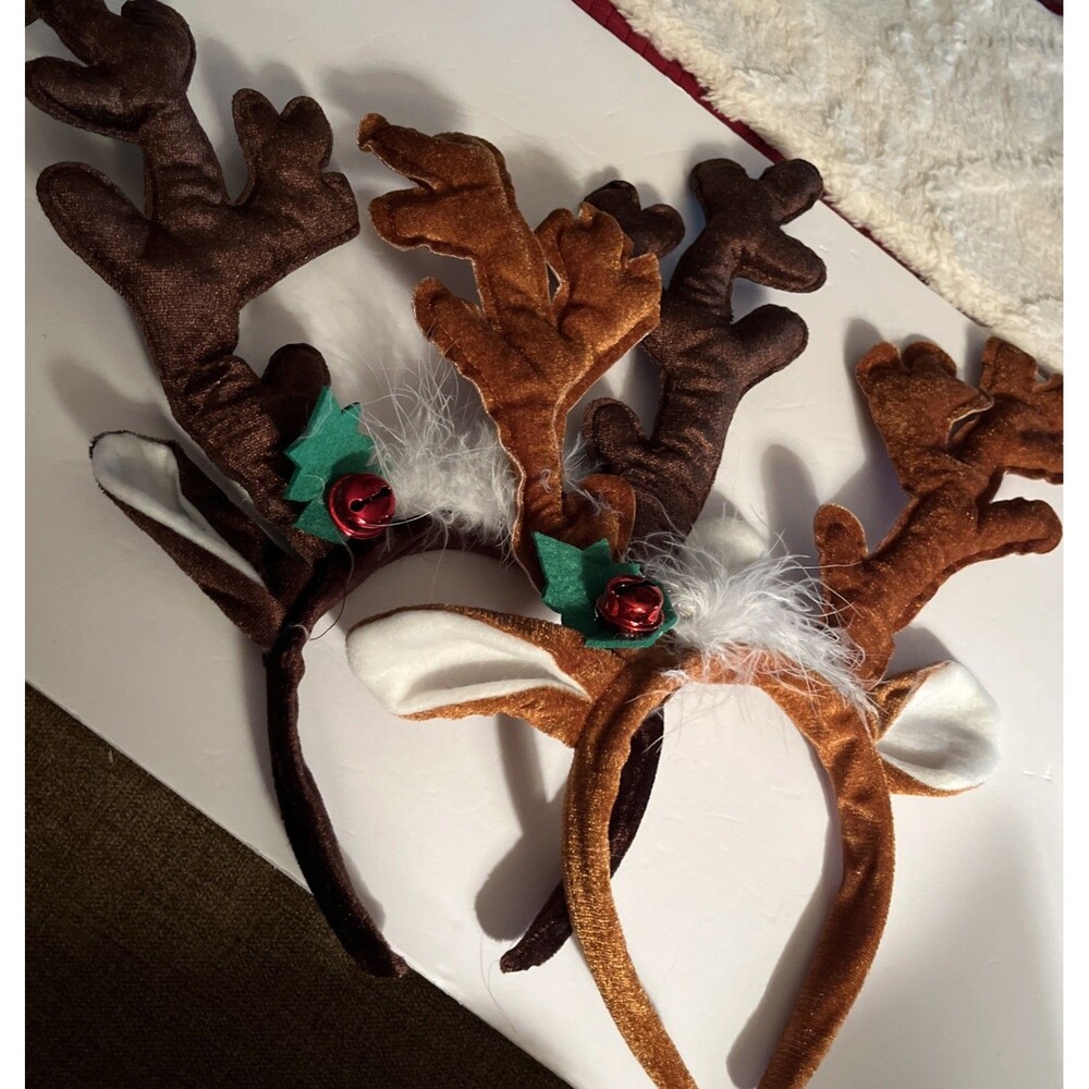 2 Pc FABRIC PLUSH REINDEER ANTLERS HEADBAND HEADDRESS 14" UNBRANDED
